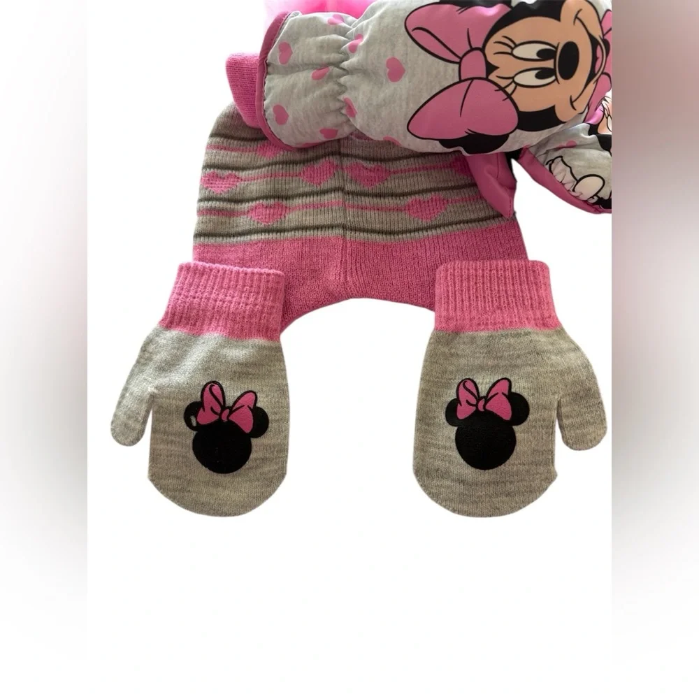 Disney Minnie Mouse Hat & Mittens Set - Pink and Gray - Girls